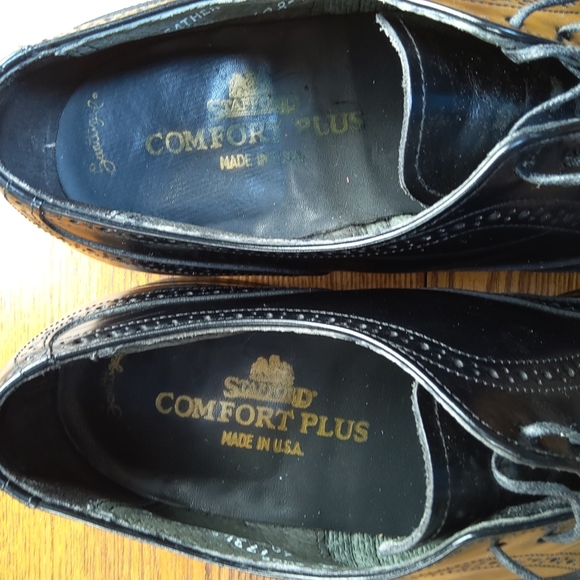 Stafford Comfort Plus OS Leather Wingtip Lace Up Loafers Black Mens 9 - Picture 2 of 11